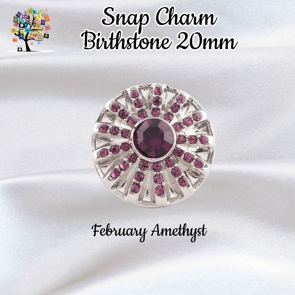 February Birthstone Snap Charm 20mm for Standard Size Accessories - Picture 1 of 3